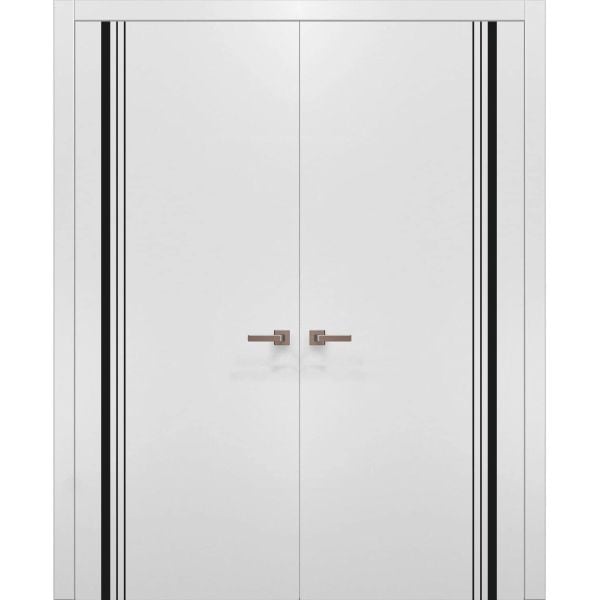 Solid French Double Doors | Planum 0011 White Silk | Wood Solid Panel Frame Trims | Closet Bedroom