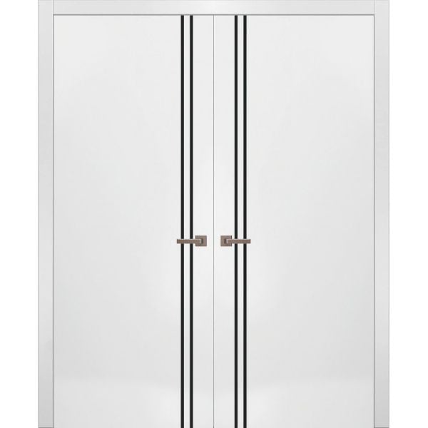 Solid French Double Doors | Planum 0016 White Silk | Wood Solid Panel Frame Trims | Closet Bedroom