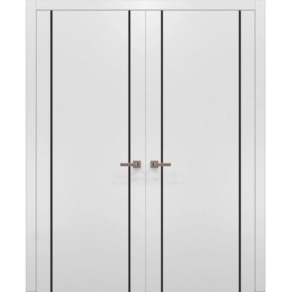 Solid French Double Doors | Planum 0017 White Silk | Wood Solid Panel Frame Trims | Closet Bedroom-36" x 80" (2* 18x80)-Butterfly