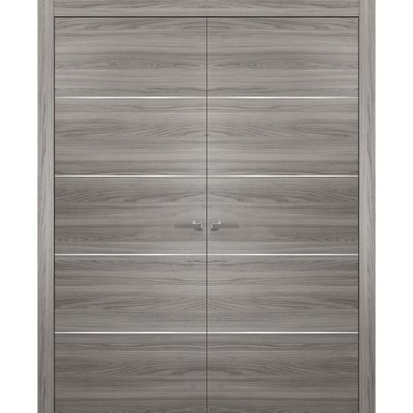 French Double Interior Doors with Hardware | Planum 0020 Ginger Ash | Pre-hung Panel Frame Trims | Bathroom Bedroom Interior Sturdy Door