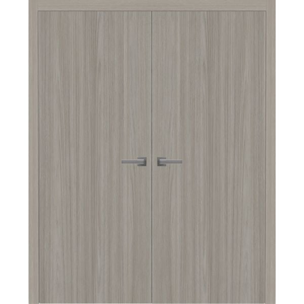 Interior Solid French Double Doors 48 x 80 inches | BASIC 3001 Oak | Wood Interior Solid Panel Frame | Closet Bedroom Modern Doors