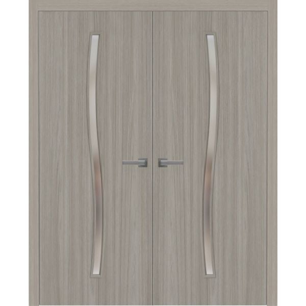 Interior Solid French Double Doors 36 x 80 inches | BASIC 3002 Oak | Wood Interior Solid Panel Frame | Closet Bedroom Modern Doors