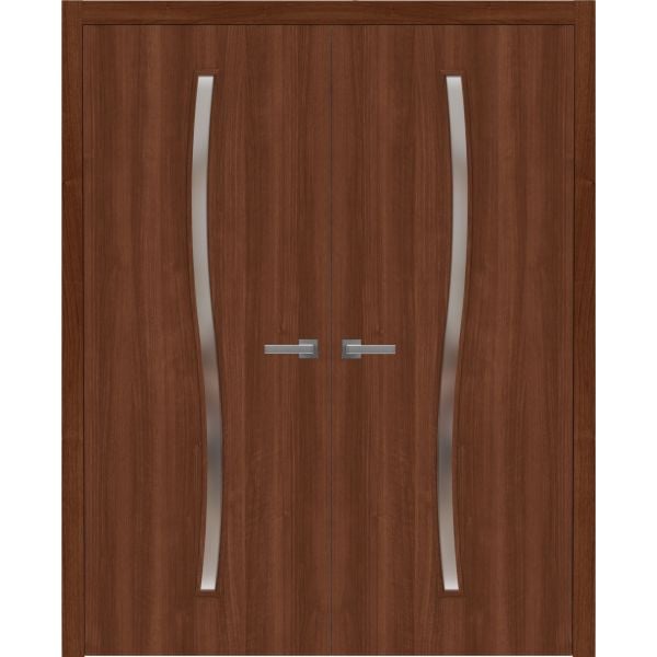 Interior Solid French Double Doors 36 x 80 inches | BASIC 3002 Walnut | Wood Interior Solid Panel Frame | Closet Bedroom Modern Doors
