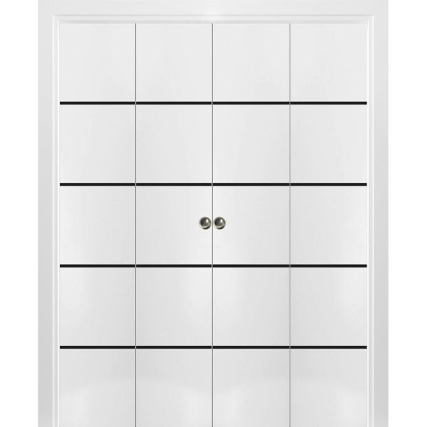 Sliding Closet Double Bi-fold Doors | Planum 0015 White Silk | Sturdy Tracks Moldings Trims Hardware Set | Wood Solid Bedroom Wardrobe Doors 