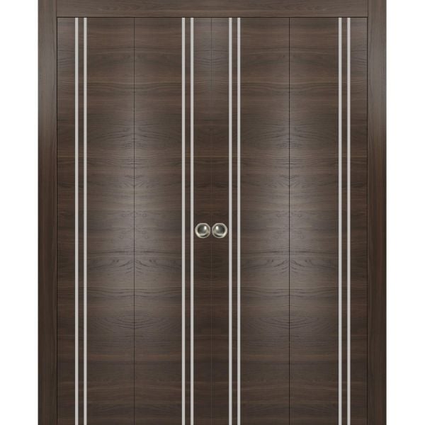 Sliding Closet Double Bi-fold Doors | Planum 0310 Chocolate Ash | Sturdy Tracks Moldings Trims Hardware Set | Wood Solid Bedroom Wardrobe Doors 