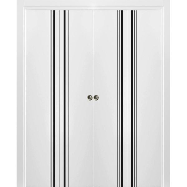 Sliding Closet Double Bi-fold Doors | Planum 0011 White Silk | Sturdy Tracks Moldings Trims Hardware Set | Wood Solid Bedroom Wardrobe Doors 
