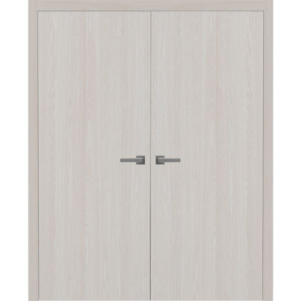 Interior Solid French Double Doors 36 x 80 inches | BASIC 3001 Ash | Wood Interior Solid Panel Frame | Closet Bedroom Modern Doors