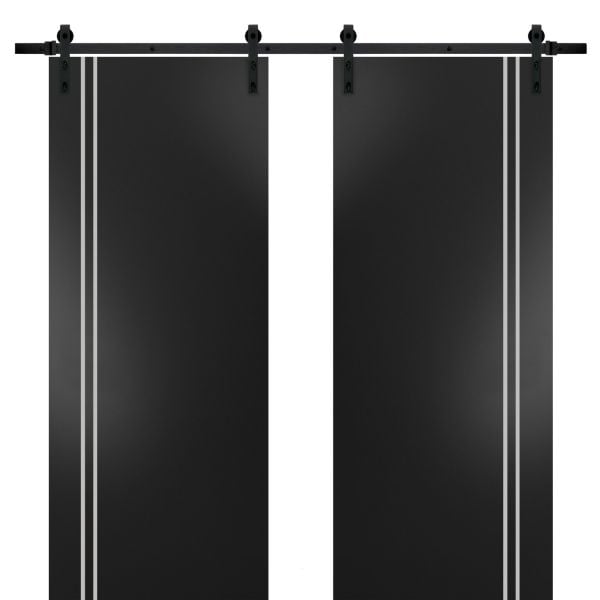 Sturdy Double Barn Door with Hardware | Planum 0310 Black Matte | 13FT Rail Hangers Heavy Set | Modern Solid Panel Interior Doors -36" x 80" (2* 18x80)-Black Rail