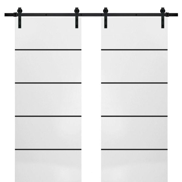 Sturdy Double Barn Door with Hardware | Planum 0015 White Silk | 13FT Rail Hangers Heavy Set | Modern Solid Panel Interior Doors