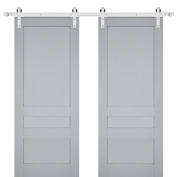 Sturdy Double Barn Door | Veregio 7411 Matte Grey | Silver 13FT Rail Hangers Heavy Set | Solid Panel Interior Doors