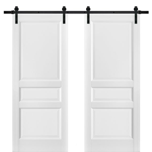 Sliding Double Barn Doors with Hardware | Lucia 31 White Silk | 13FT Rail Hangers Sturdy Set | Pantry Kitchen 3-Panel Wooden Solid Panel Interior Hall Bedroom Bathroom Door