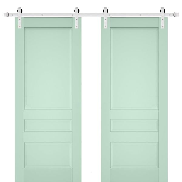 Sturdy Double Barn Door | Veregio 7411 Oliva | Silver 13FT Rail Hangers Heavy Set | Solid Panel Interior Doors