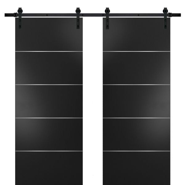 Sturdy Double Barn Door with | Planum 0020 Matte Black | 13FT Rail Hangers Heavy Set | Solid Panel Interior Doors-36" x 80" (2* 18x80)-Black Rail