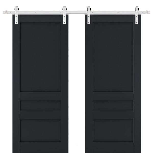 Sturdy Double Barn Door | Veregio 7411 Antracite | Silver 13FT Rail Hangers Heavy Set | Solid Panel Interior Doors