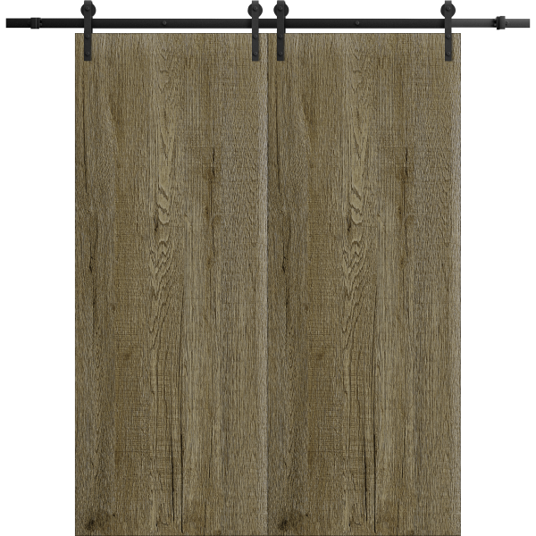 Modern Double Barn Door 36 x 80 inches | BASIC 3001 Antique Oak | 13FT Rail Track Set | Solid Panel Interior Doors