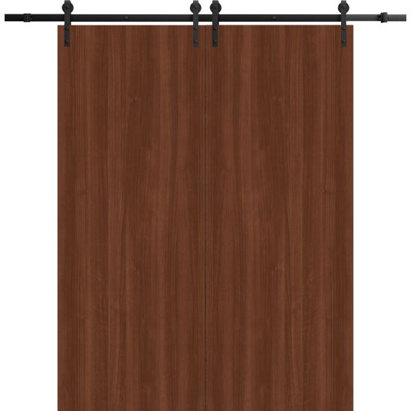 Modern Double Barn Door 84 x 80 inches | BASIC 3001 Walnut | 14FT Rail Track Set | Solid Panel Interior Doors