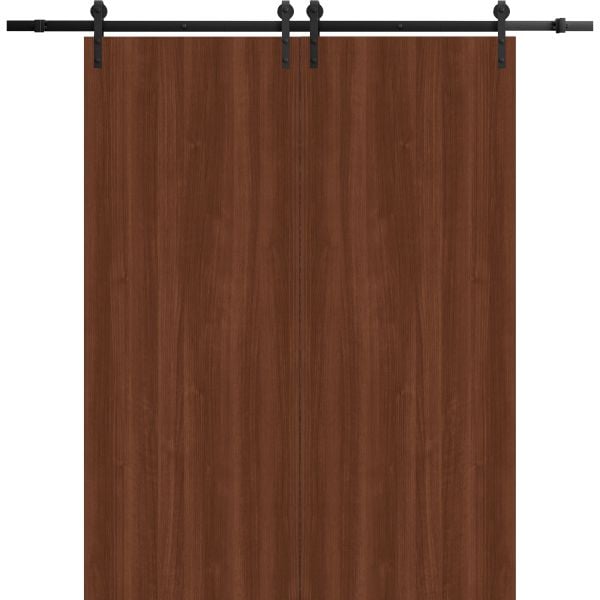 Modern Double Barn Door 36 x 84 inches | BASIC 3001 Walnut | 13FT Rail Track Set | Solid Panel Interior Doors