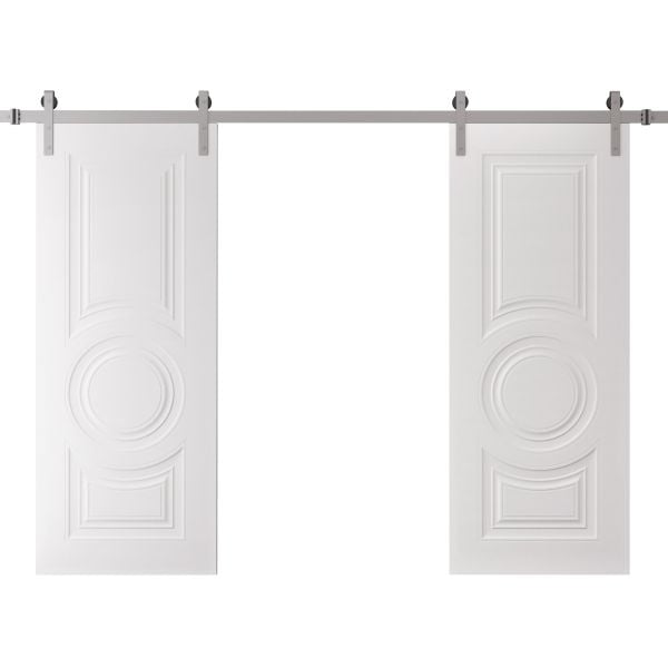 Double Barn Door 36 x 80 inches | BASIC 9801 White | 13FT Silver Rail Track Set | Solid Panel Interior Doors