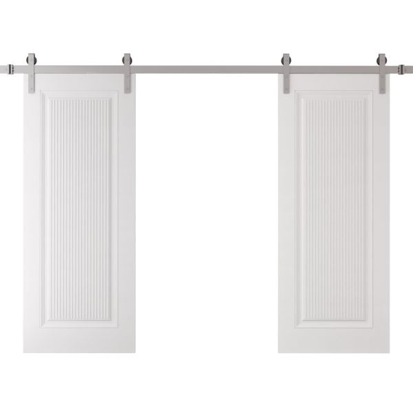 Double Barn Door 36 x 80 inches | ROYAL 9888 White Enamel | 13FT Silver Rail Track Set | Solid Panel Interior Doors