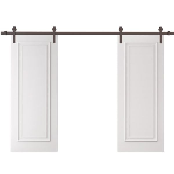 Double Barn Door 36 x 80 inches | ROYAL 9811 White Enamel | 13FT Rail Track Set | Solid Panel Interior Doors