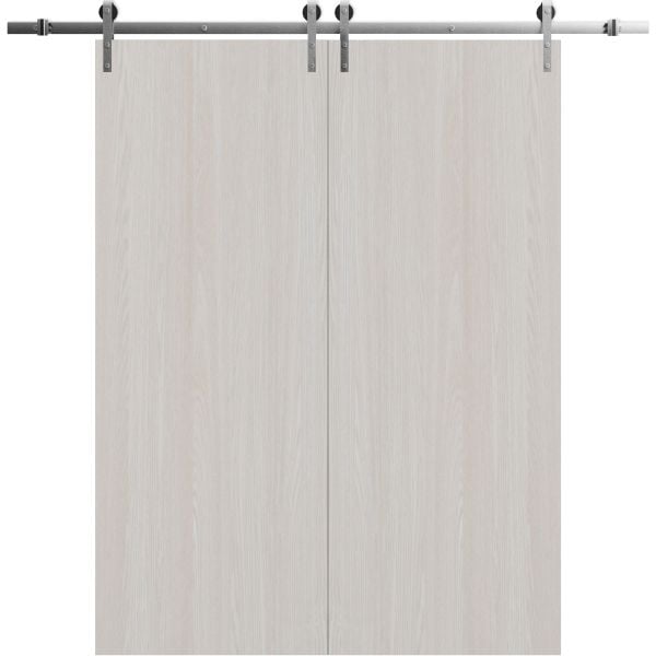 Modern Double Barn Door 36 x 80 inches | BASIC 3001 Ash | 13FT Silver Rail Track Set | Solid Panel Interior Doors