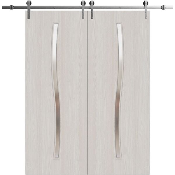 Modern Double Barn Door 36 x 80 inches | BASIC 3002 Ash | 13FT Silver Rail Track Set | Solid Panel Interior Doors
