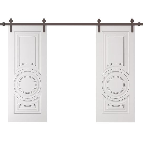 Double Barn Door 36 x 80 inches | ROYAL 9855 White Enamel | 13FT Rail Track Set | Solid Panel Interior Doors