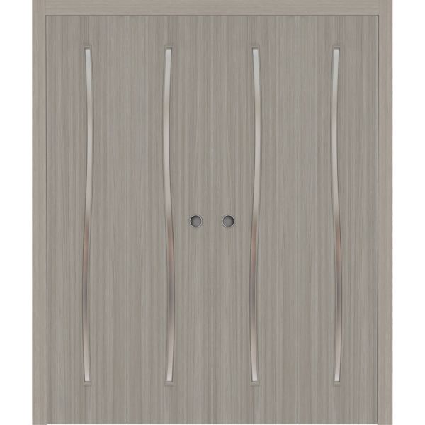 Sliding Closet Double Bi-fold Doors 72 x 80 inches | BASIC 3002 Oak | Sturdy Tracks Moldings Trims Hardware Set | Wood Solid Bedroom Wardrobe Doors