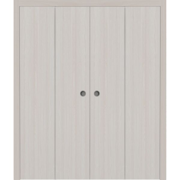 Sliding Closet Double Bi-fold Doors 72 x 80 inches | BASIC 3001 Ash | Sturdy Tracks Moldings Trims Hardware Set | Wood Solid Bedroom Wardrobe Doors