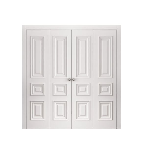 Sliding Closet Double Bi-fold Doors 72 x 80 inches | ROYAL 9833 White Enamel | Sturdy Tracks Moldings Trims Hardware Set | Wood Solid Bedroom Wardrobe Doors