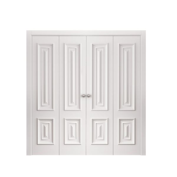 Sliding Closet Double Bi-fold Doors 72 x 80 inches | ROYAL 9822 White Enamel | Sturdy Tracks Moldings Trims Hardware Set | Wood Solid Bedroom Wardrobe Doors