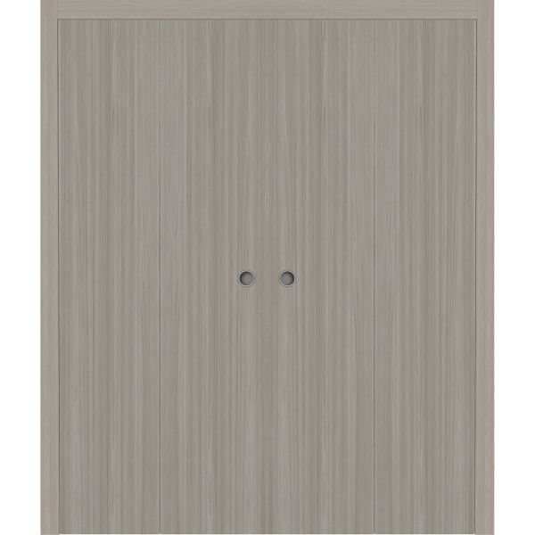 Sliding Closet Double Bi-fold Doors 72 x 84 inches | BASIC 3001 Oak | Sturdy Tracks Moldings Trims Hardware Set | Wood Solid Bedroom Wardrobe Doors