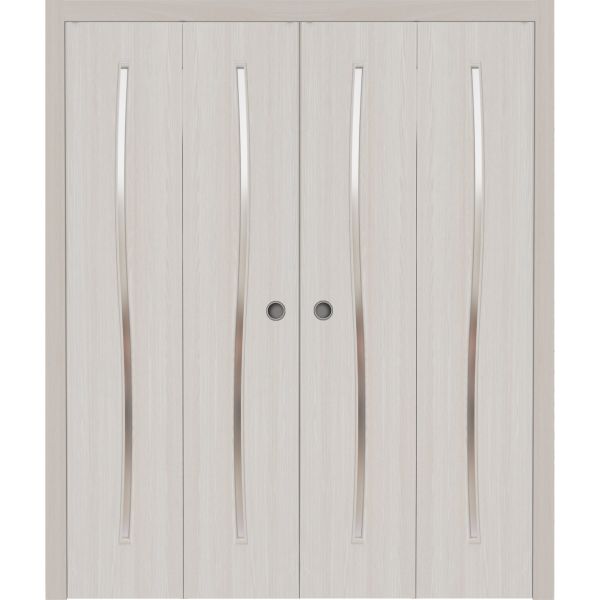 Sliding Closet Double Bi-fold Doors 72 x 80 inches | BASIC 3002 Ash | Sturdy Tracks Moldings Trims Hardware Set | Wood Solid Bedroom Wardrobe Doors