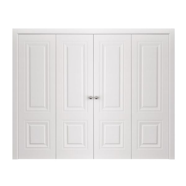 Sliding Closet Double Bi-fold Doors 72 x 80 inches | BASIC 9772 White | Sturdy Tracks Moldings Trims Hardware Set | Wood Solid Bedroom Wardrobe Doors