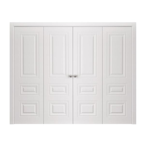 Sliding Closet Double Bi-fold Doors 72 x 80 inches | BASIC 9233 White | Sturdy Tracks Moldings Trims Hardware Set | Wood Solid Bedroom Wardrobe Doors