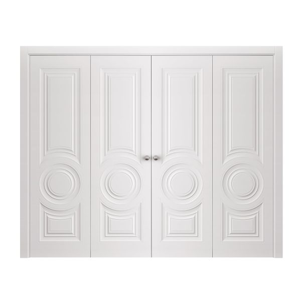 Sliding Closet Double Bi-fold Doors 72 x 80 inches | BASIC 9801 White | Sturdy Tracks Moldings Trims Hardware Set | Wood Solid Bedroom Wardrobe Doors