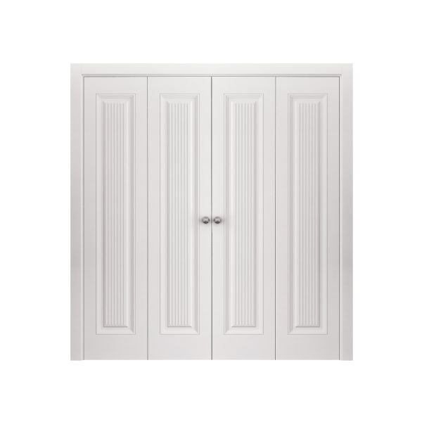Sliding Closet Double Bi-fold Doors 72 x 80 inches | ROYAL 9888 White Enamel | Sturdy Tracks Moldings Trims Hardware Set | Wood Solid Bedroom Wardrobe Doors