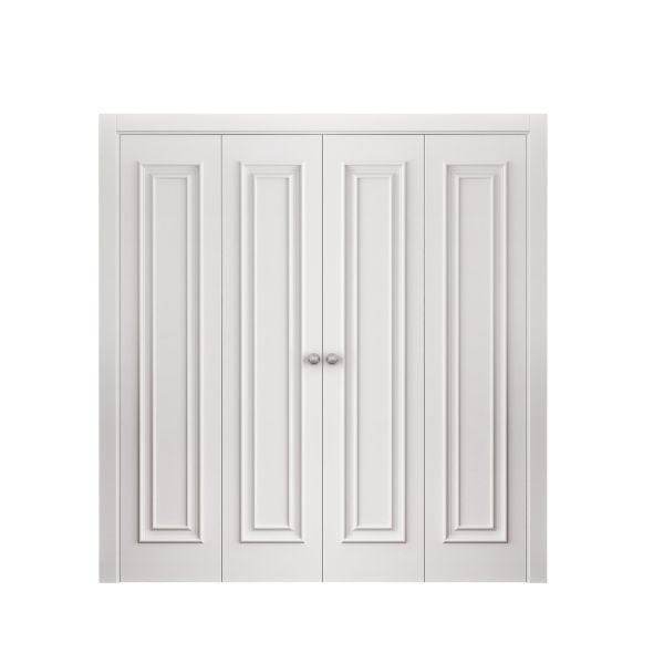 Sliding Closet Double Bi-fold Doors 72 x 80 inches | ROYAL 9811 White Enamel | Sturdy Tracks Moldings Trims Hardware Set | Wood Solid Bedroom Wardrobe Doors