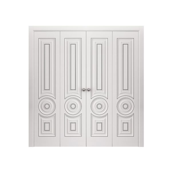 Sliding Closet Double Bi-fold Doors 72 x 80 inches | ROYAL 9855 White Enamel | Sturdy Tracks Moldings Trims Hardware Set | Wood Solid Bedroom Wardrobe Doors