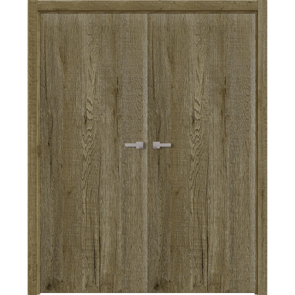 Interior Solid French Double Doors 60 x 84 inches | BASIC 3001 Antique Oak | Wood Interior Solid Panel Frame | Closet Bedroom Modern Doors
