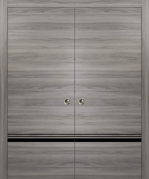 Sliding Double Pocket Door with Frames | Planum 0012 Ginger Ash | Kit Trims Rail Hardware | Solid Wood Interior Bedroom Bathroom Closet Sturdy Doors 