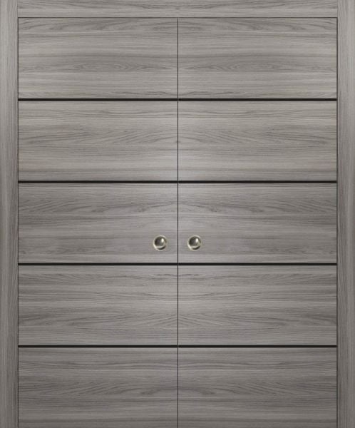 Sliding Double Pocket Door with Frames | Planum 0015 Ginger Ash | Kit Trims Rail Hardware | Solid Wood Interior Bedroom Bathroom Closet Sturdy Doors 