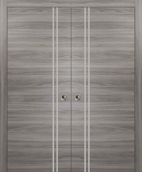 Sliding Double Pocket Door with Frames | Planum 0310 Ginger Ash | Kit Trims Rail Hardware | Solid Wood Interior Bedroom Bathroom Closet Sturdy Doors -36" x 80" (2* 18x80)