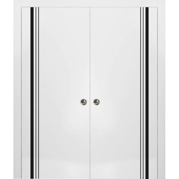 Sliding Double Pocket Door with Frames | Planum 0011 White Silk | Kit Trims Rail Hardware | Solid Wood Interior Bedroom Bathroom Closet Sturdy Doors