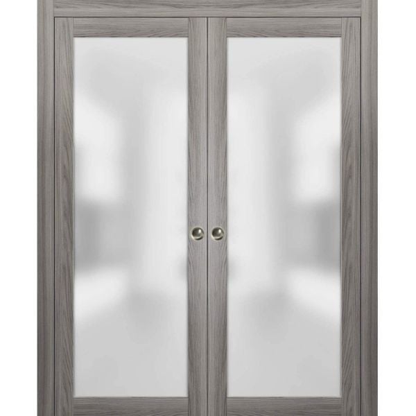 Planum 2102 Interior Sliding Closet Double Pocket Doors Ginger Ash with Frames Tracks Pulls