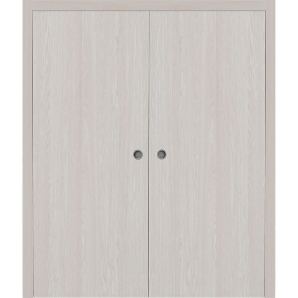 Sliding French Double Pocket Doors 36 x 80 inches | BASIC 3001 Ash | Kit Rail Hardware | Solid Wood Interior Bedroom Modern Doors