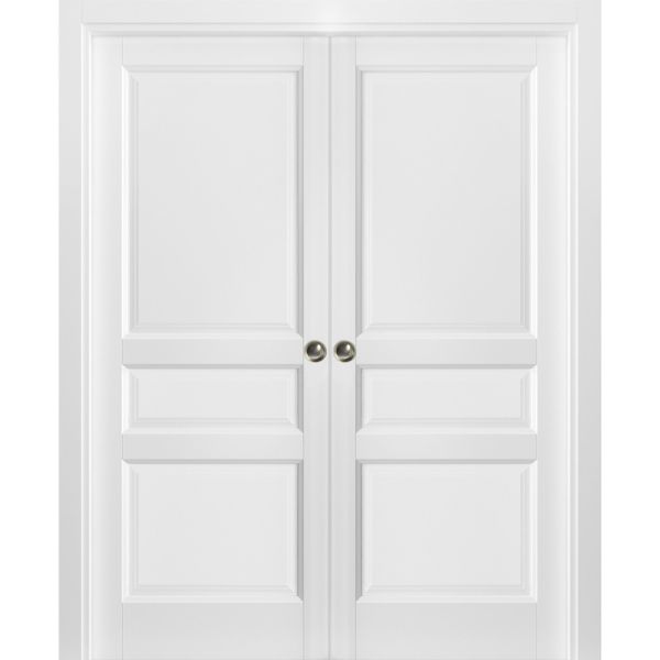 French Double Pocket Doors | Lucia 31 White Silk | Kit Trims Rail Hardware | Solid Wood Interior Pantry Kitchen Bedroom Sliding Closet Sturdy Door