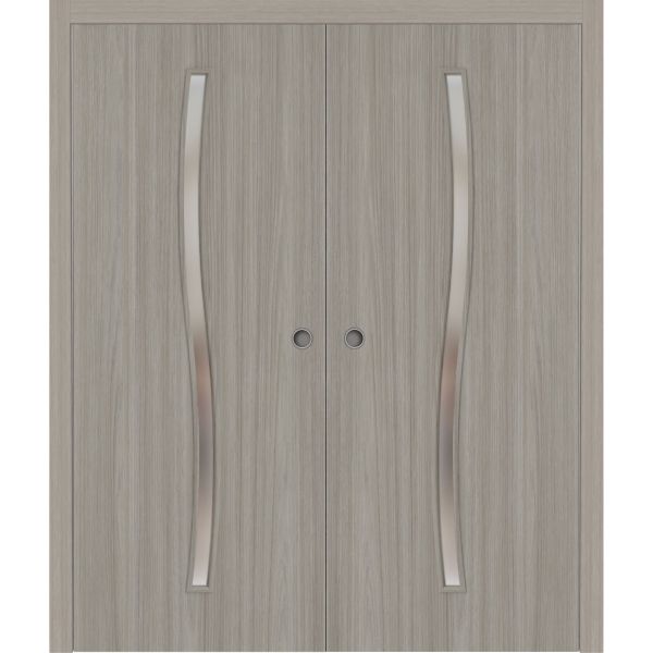 Sliding French Double Pocket Doors 36 x 80 inches | BASIC 3002 Oak | Kit Rail Hardware | Solid Wood Interior Bedroom Modern Doors