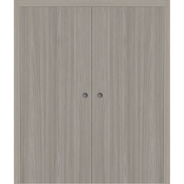 Sliding French Double Pocket Doors 84 x 84 inches | BASIC 3001 Oak | Kit Rail Hardware | Solid Wood Interior Bedroom Modern Doors