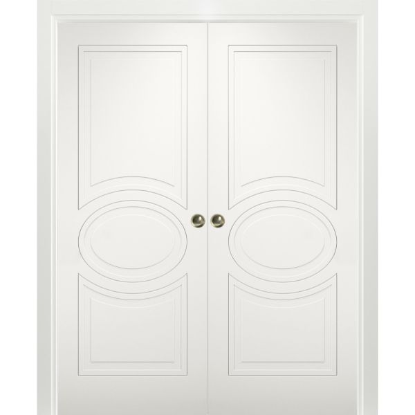 Sliding French Double Pocket Doors 36 x 80 inches / Mela 7001 Matte White / Kit Rail Hardware / MDF Interior Bedroom Modern Doors